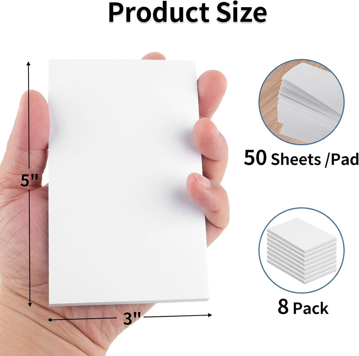 8 Pack Note Pads 3x5, Blank Server Notepad Scratch Pads, 50 Sheets Each