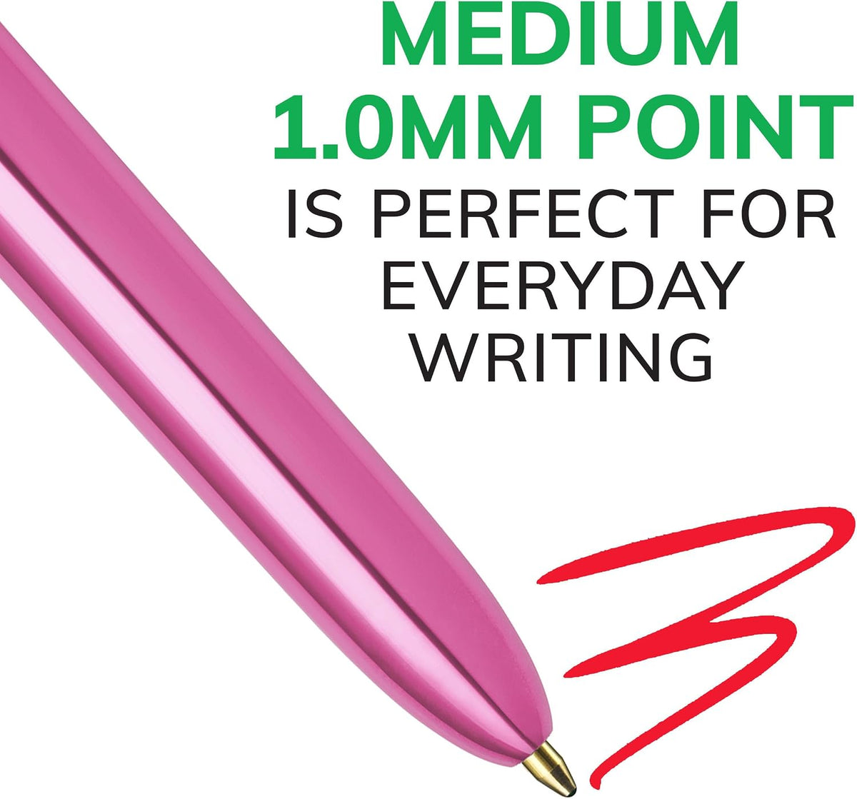 BIC 4 Color Shine Retractable Ballpoint Pen, 1.0 mm Point, 3-Count Assorted
