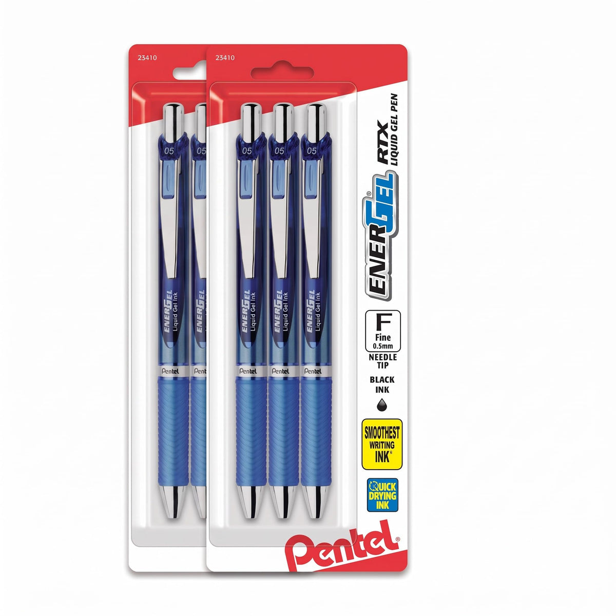 Pentel EnerGel RTX Retractable Liquid Gel Pen, (0.5mm), Fine Line, Needle Tip, Black Ink, Pack of 3 (BLN75BP3A)