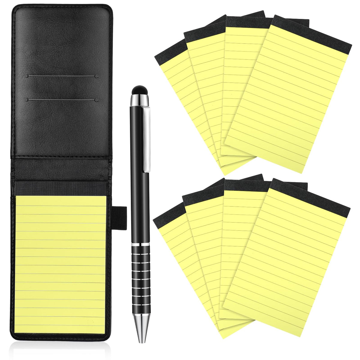 Outus 10 Pcs Mini Pocket Notepad Holder Set with Metal Pen,Black