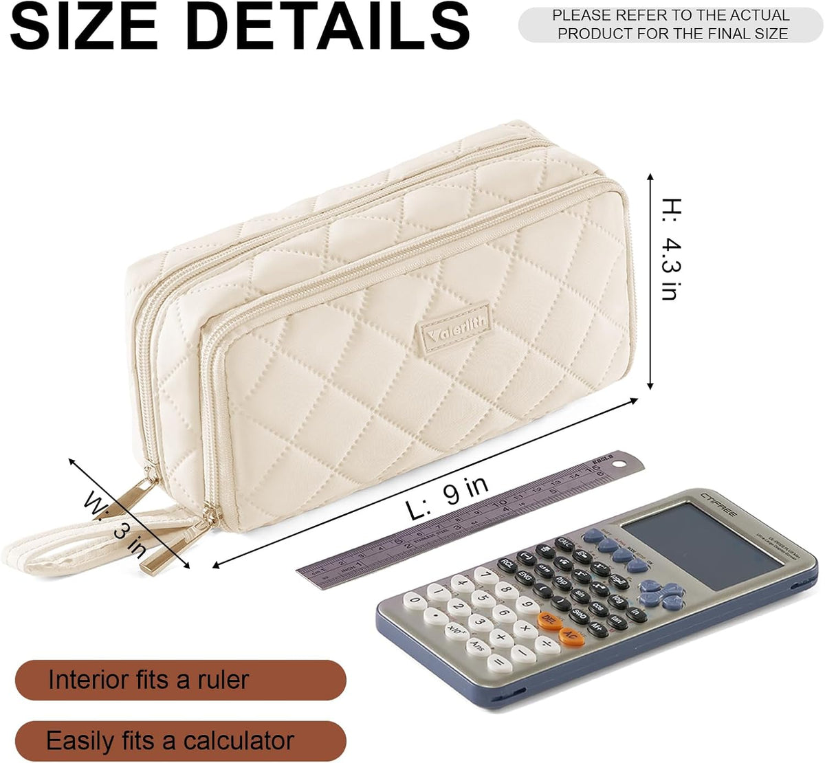 Large Capacity Pencil Case with 9 Compartments, Beige