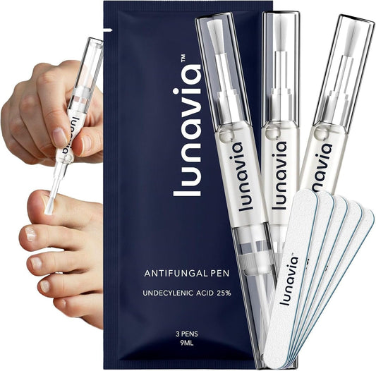 Lunavia Antifungal Pen – Cures Most Athlete’s Foot, Jock Itch, and Ringworm - 25% Undecylenic Acid with added Tea Tree, Jojoba, Clove Bud Oils & Aloe - 3-Pack Twist Pen (9ML Volume)