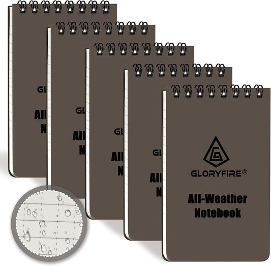 GLORYFIRE 5 Pack Waterproof Notebook, All-Weather Pocket Notepad 3"x5"