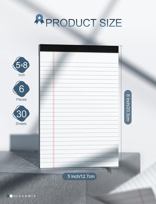 Legal Pads 5x8 Inch Writing Pads for Office Note Pads 5x8 for Work, 6 Pack