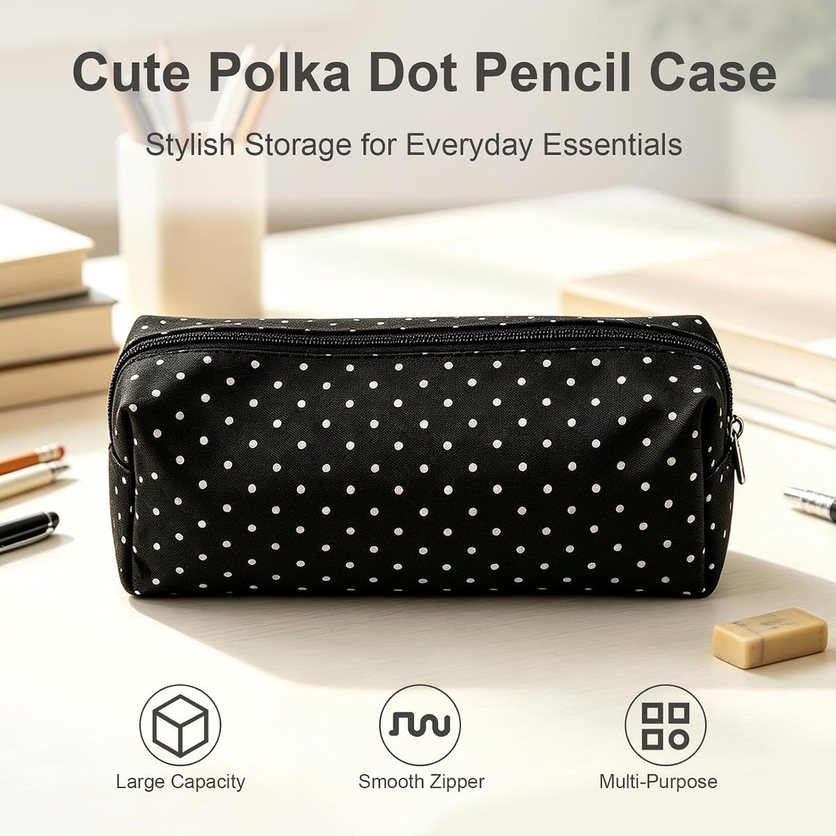 Polka Dot Pencil Case Aesthetic Pencils Pouch Black