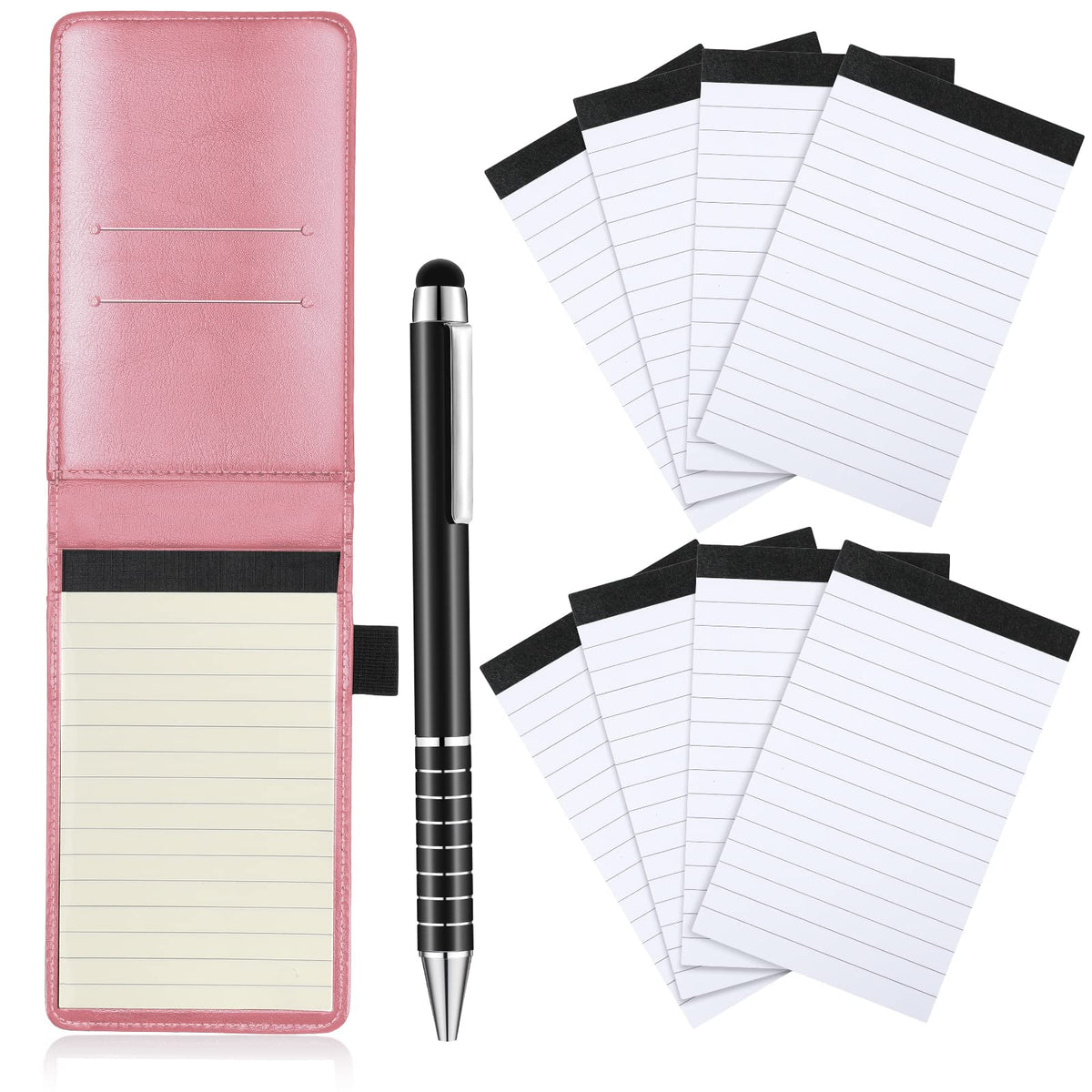 Outus 10 Pcs Mini Pocket Notepad Holder Set with Metal Pen,Black