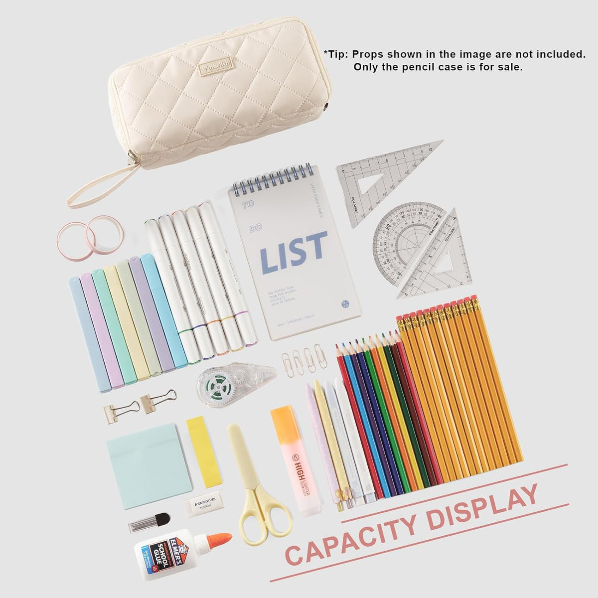 Large Capacity Pencil Case with 9 Compartments, Beige