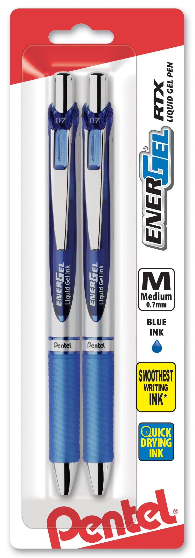 Pentel EnerGel RTX Retractable Liquid Gel Pen, Medium Line, Metal Tip, Pink/Violet Ink, 2-Pack (BL77BP2PV)