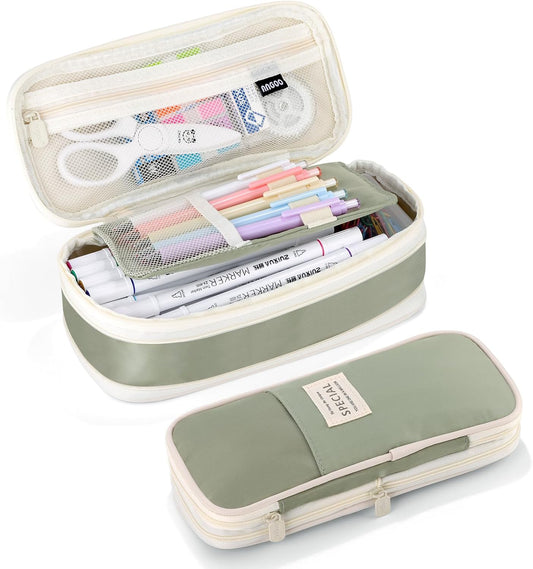 Large Capacity Pencil Case with Zipper, Aesthetic Pencil Pouch, Portable Stationery Organizer Bag for Teen and Adults, Big Pencil Bag for College, Office, Travel