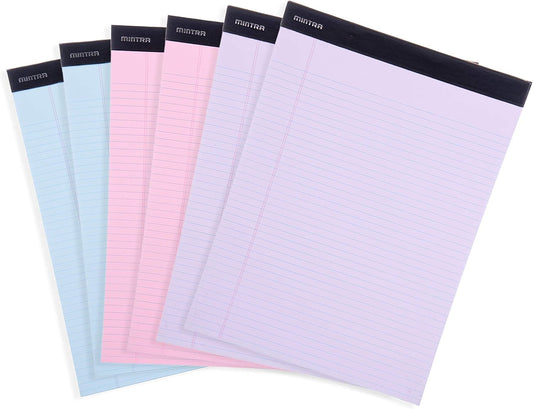 Mintra Office Colorful Legal Pads - Includes 2 Blue, 2 Pink, and, 2 Green Writing Pads, Micro Perforated Lined Sheets, Ideal for Professional & Personal Use, 8.5"x11" Narrow Ruled, 6 pack Basic Pastel