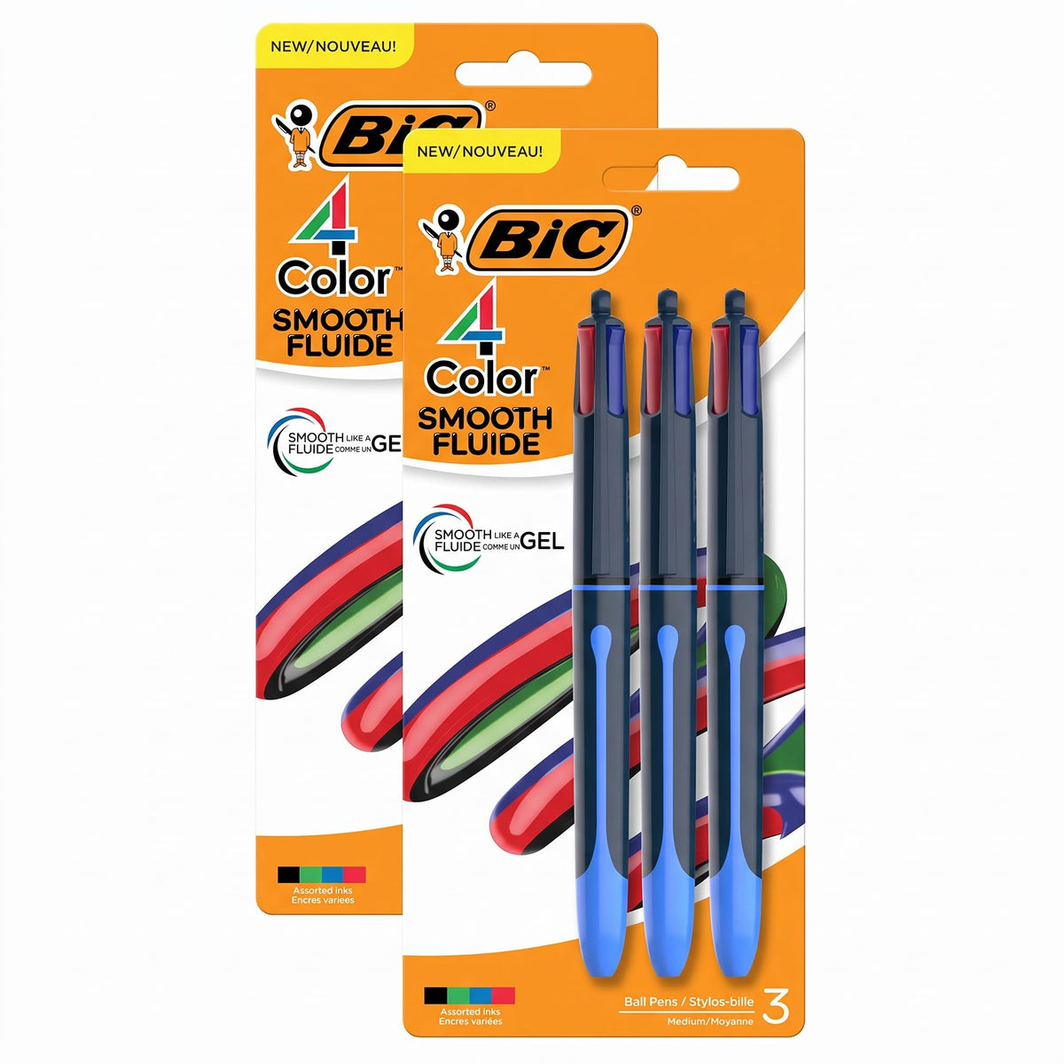 BIC 4 Color Shine Retractable Ballpoint Pen, 1.0 mm Point, 3-Count Assorted