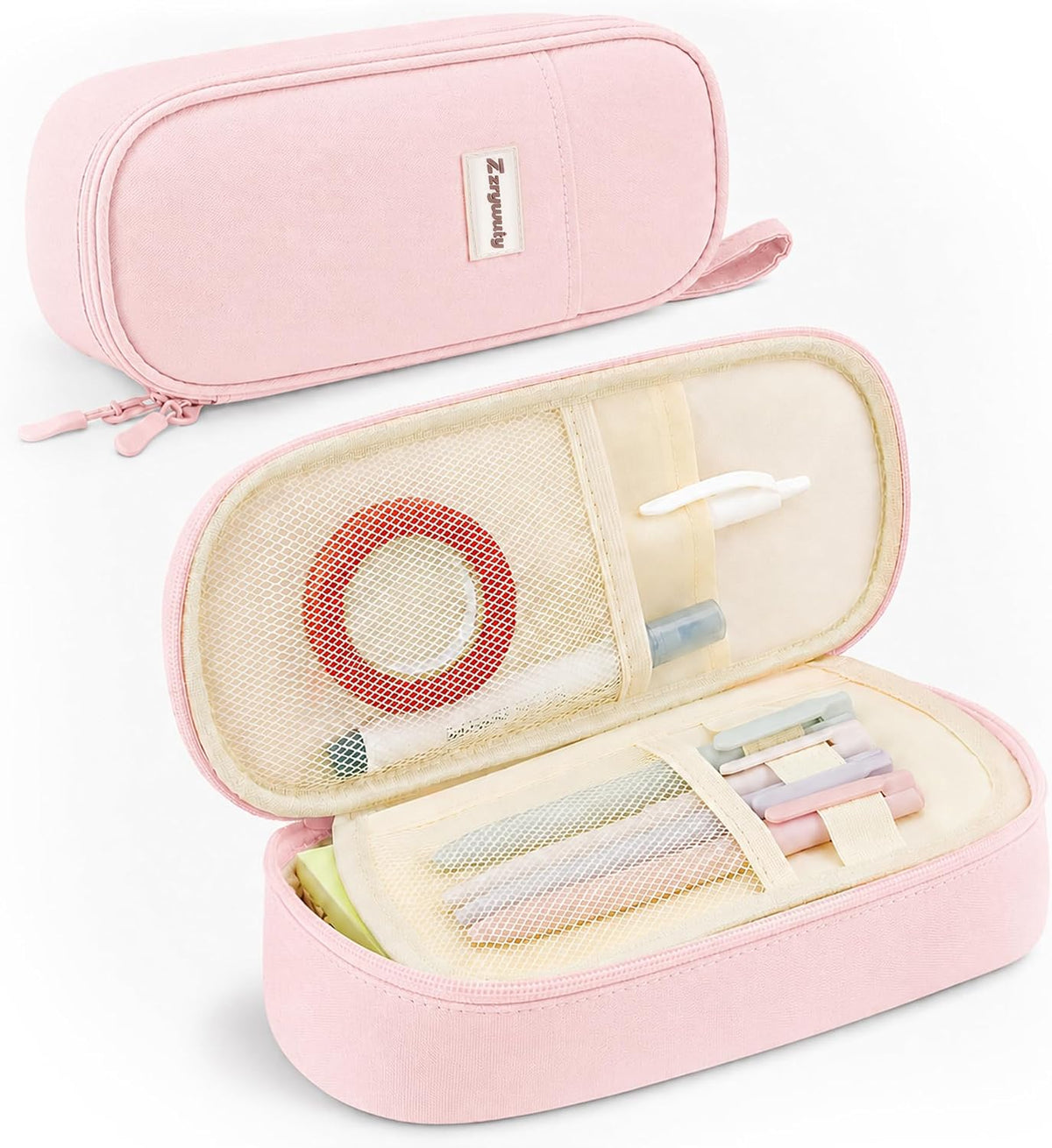 Zzrywuty Large Pencil Case, Big Capacity Pencil Pouch Office College School Stationery Pen Bag for Teen Girl Boy Men Women, Pink