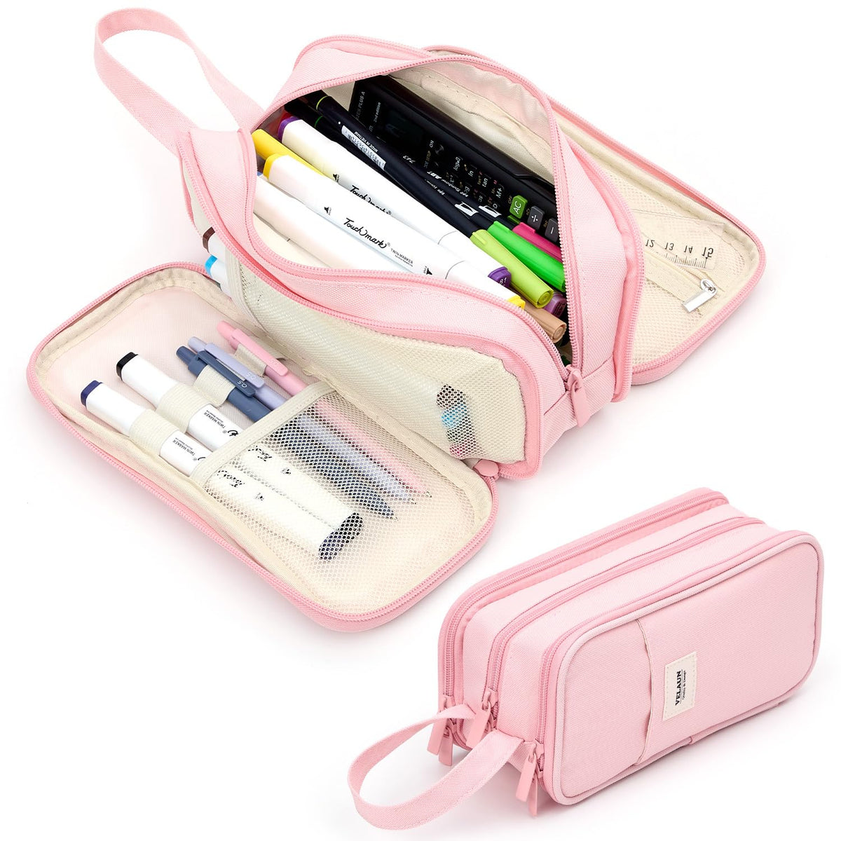 Pencil Case Pouch, Large Capacity Pencil Box Bag, Aesthetic Pen Organizer for School Supplies, Cute Preppy Stuff for Girls Boys Kids, Back to College Stationery, Black