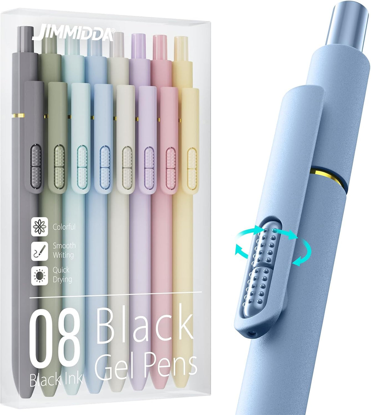 8 Pack Gel Pens, Black Ink Quick-Drying No Smudge with Fidget