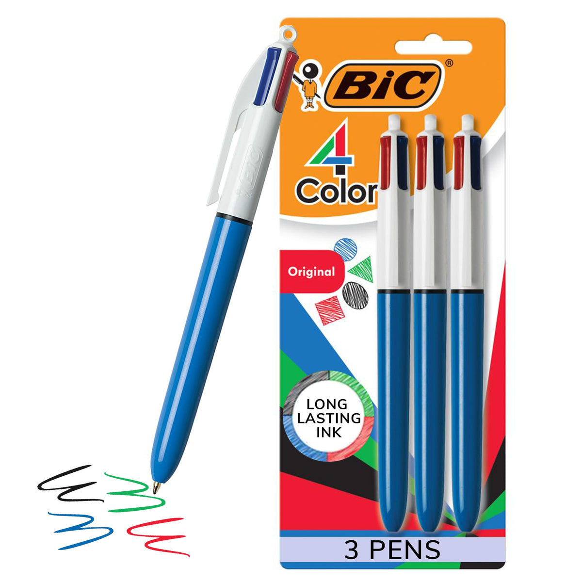 BIC 4 Color Shine Retractable Ballpoint Pen, 1.0 mm Point, 3-Count Assorted