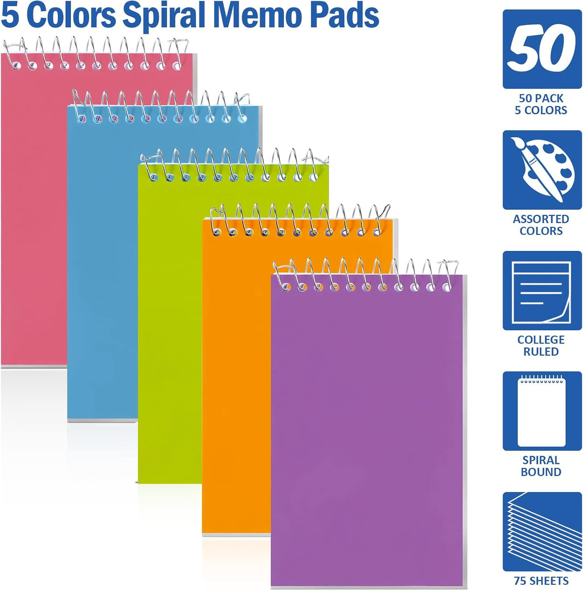Teling 100 Pcs Pocket Notebooks Bulk Small Spiral Memo Pads 3x5'' Note Pad