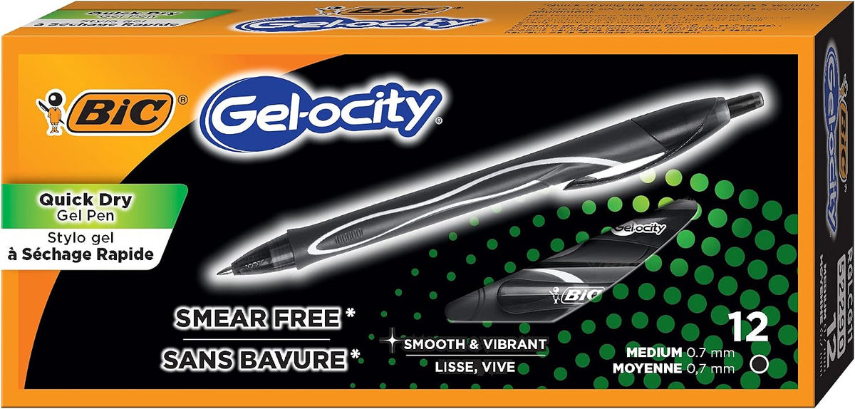 BIC Gelocity Quick Dry Gel Pens, 12-Count in Black Ink