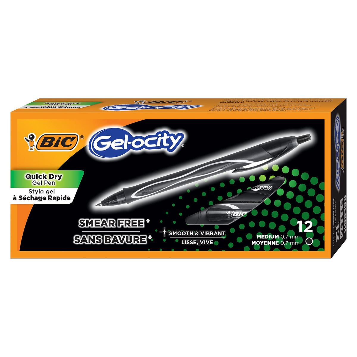 BIC Gelocity Quick Dry Gel Pens, 12-Count in Black Ink