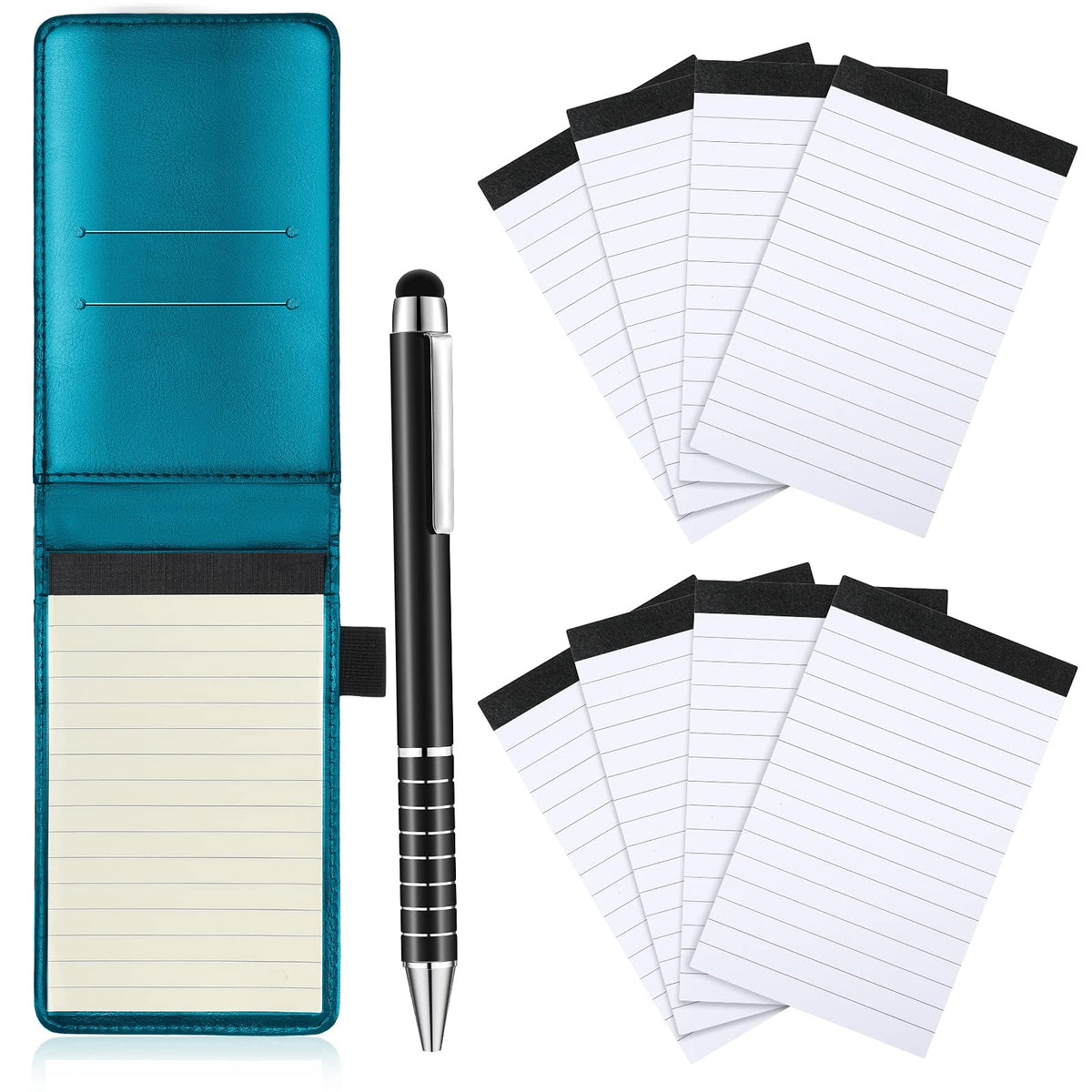 Outus 10 Pcs Mini Pocket Notepad Holder Set with Metal Pen,Black