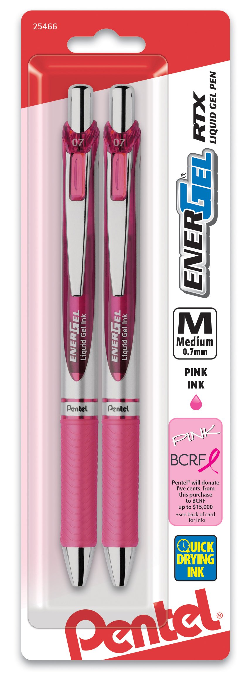 Pentel EnerGel RTX Retractable Liquid Gel Pen, Medium Line, Metal Tip, Pink/Violet Ink, 2-Pack (BL77BP2PV)