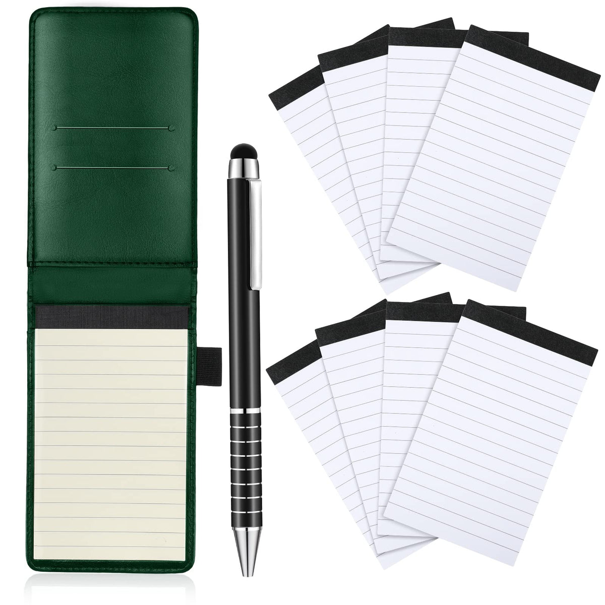 Outus 10 Pcs Mini Pocket Notepad Holder Set with Metal Pen,Black