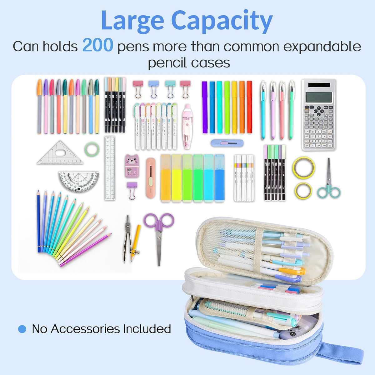 Sooez Large Pencil Case, Expandable Pencil Bag Pouch, Pen Bag with Zipper