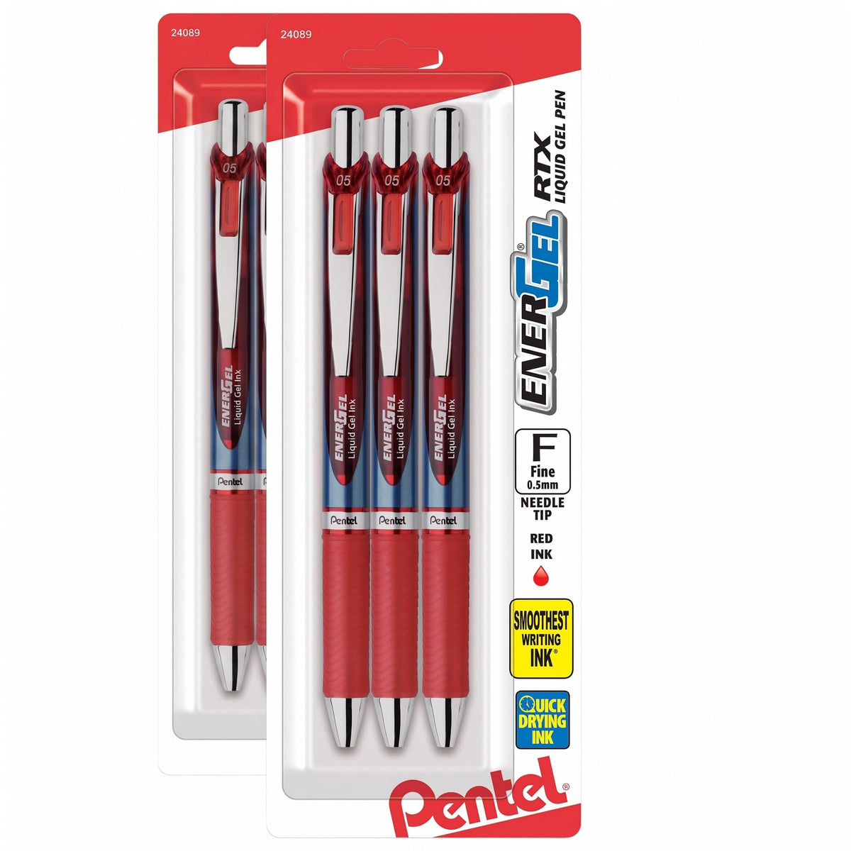 Pentel EnerGel RTX Retractable Liquid Gel Pen, (0.5mm), Fine Line, Needle Tip, Black Ink, Pack of 3 (BLN75BP3A)