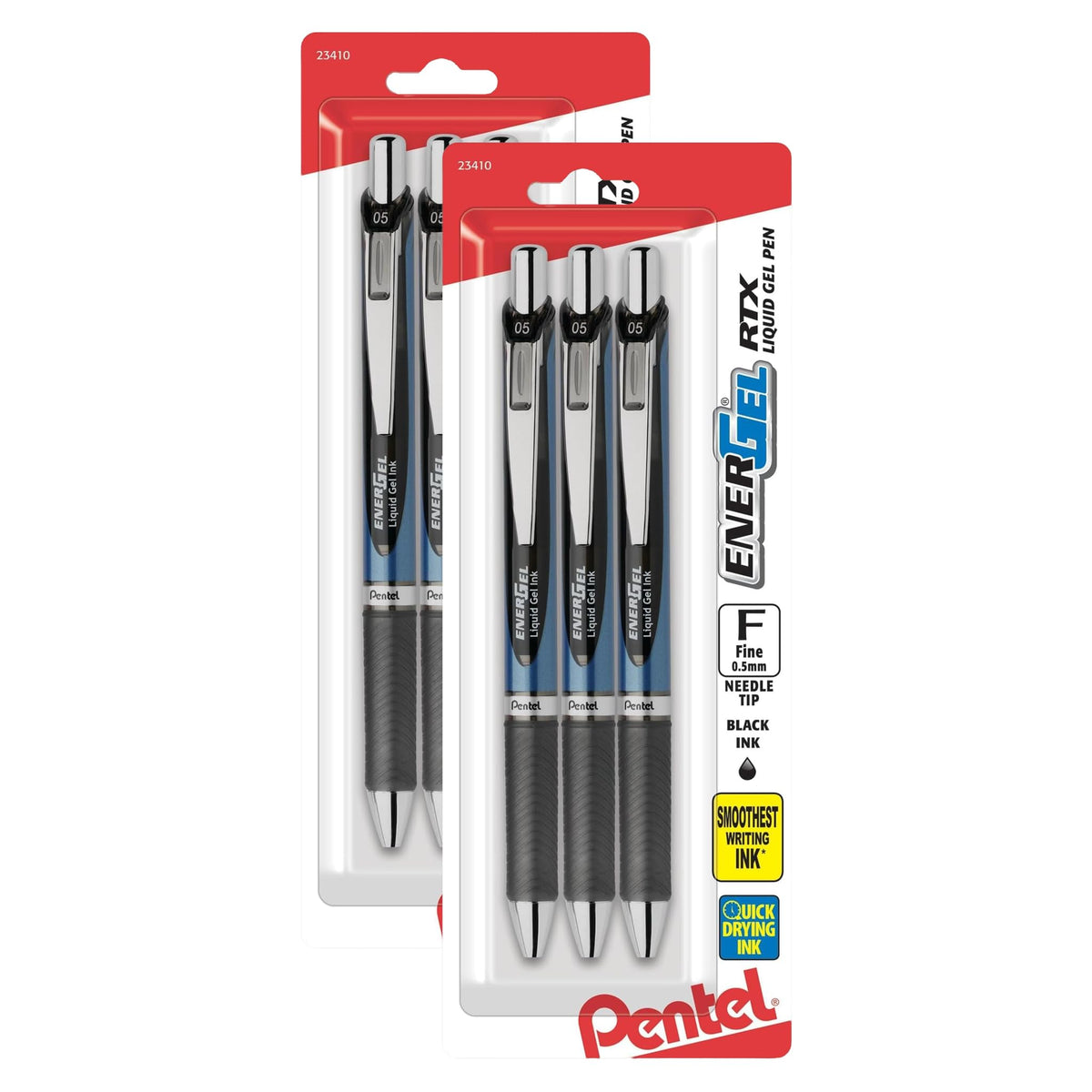 Pentel EnerGel RTX Retractable Liquid Gel Pen, (0.5mm), Fine Line, Needle Tip, Black Ink, Pack of 3 (BLN75BP3A)