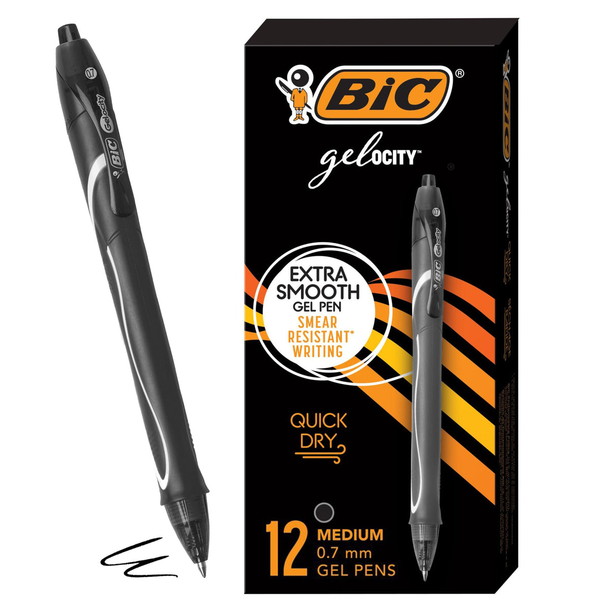 BIC Gelocity Quick Dry Gel Pens, 12-Count in Black Ink