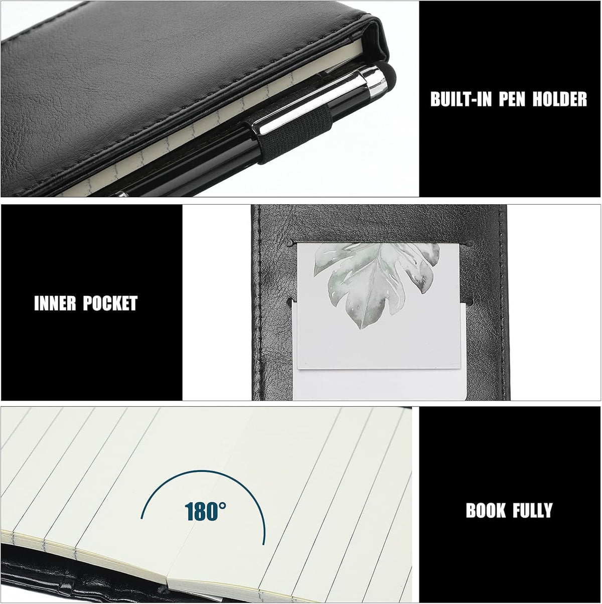 Outus 10 Pcs Mini Pocket Notepad Holder Set with Metal Pen,Black