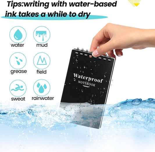 6 Pack 3x5" Waterproof Mini Notebook, Top Spiral Small Notepad for Outdoor