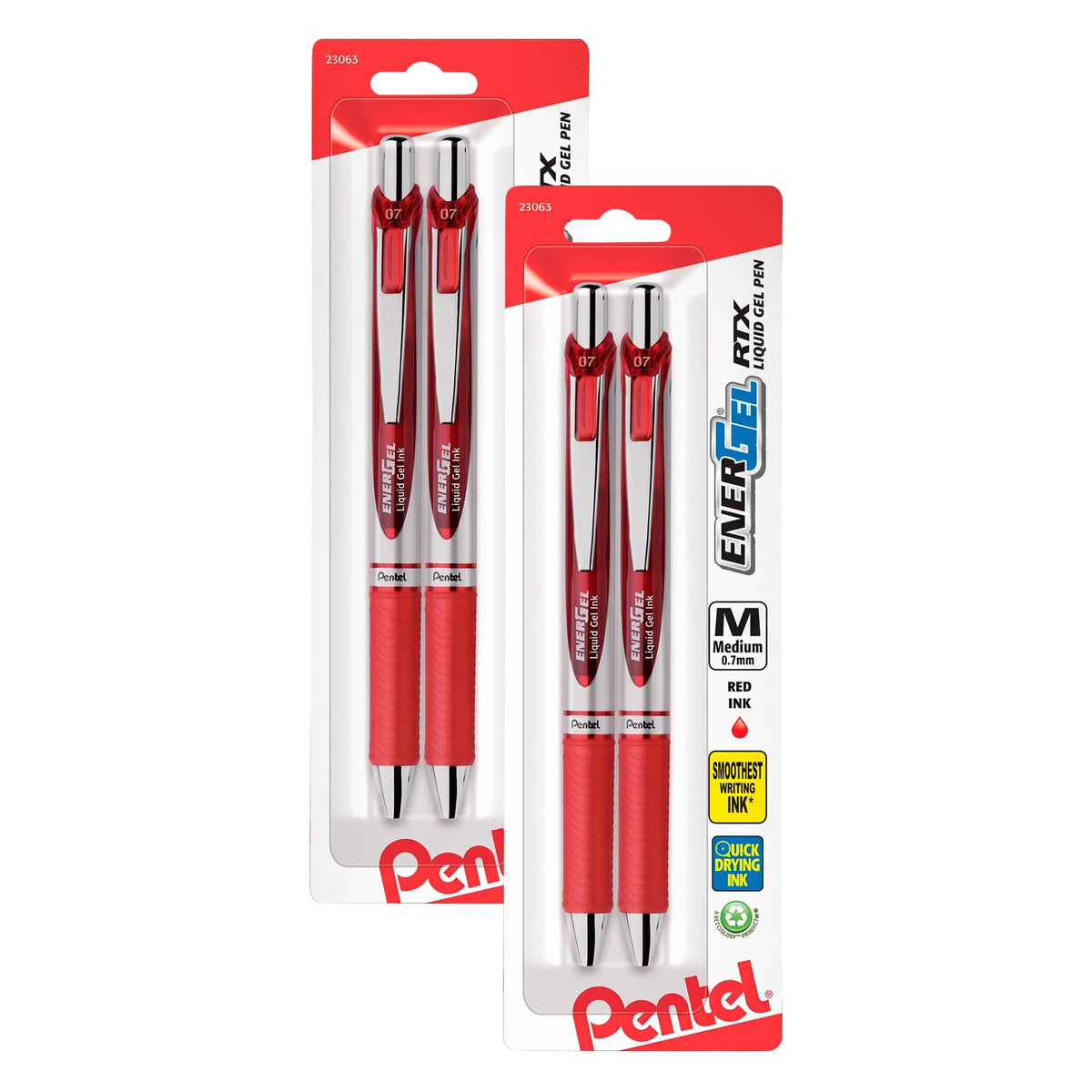 Pentel EnerGel RTX Retractable Liquid Gel Pen, Medium Line, Metal Tip, Pink/Violet Ink, 2-Pack (BL77BP2PV)