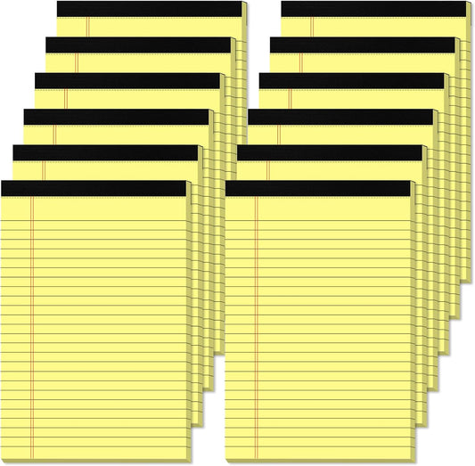 Nichela 5" x 8" Yellow Legal Pads Writing Pads 12 Pack of Notepad 80gsm Paper Small College Ruled Note Pads Perforated Memo Pads 30 Sheets Yellow Paper Pad