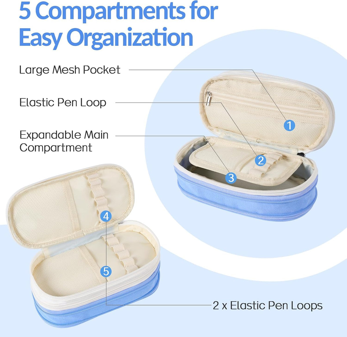 Sooez Large Pencil Case, Expandable Pencil Bag Pouch, Pen Bag with Zipper