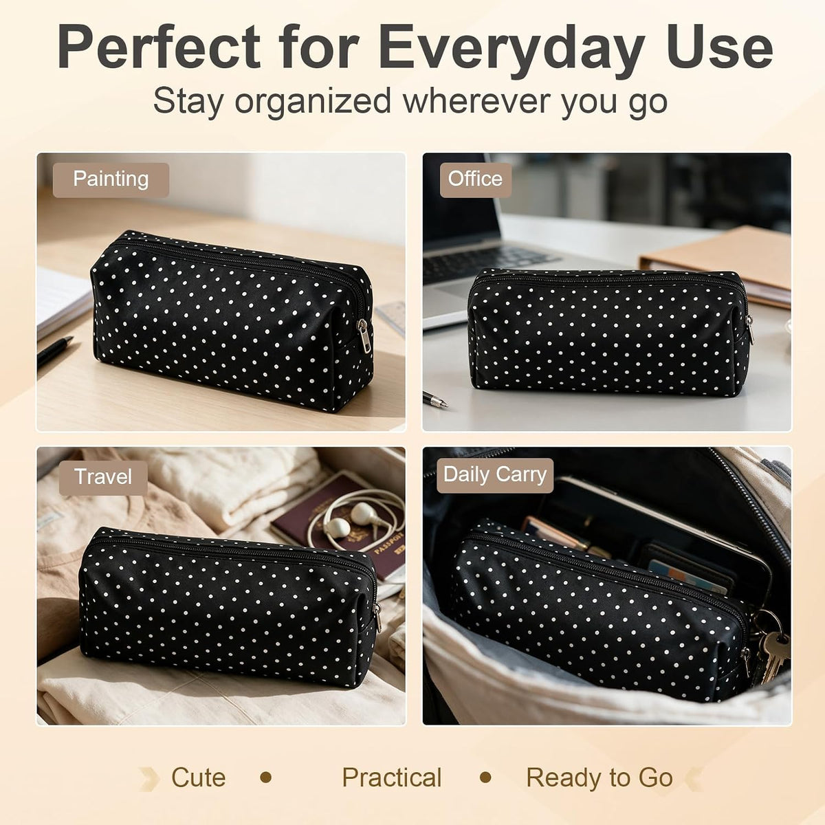 Polka Dot Pencil Case Aesthetic Pencils Pouch Black