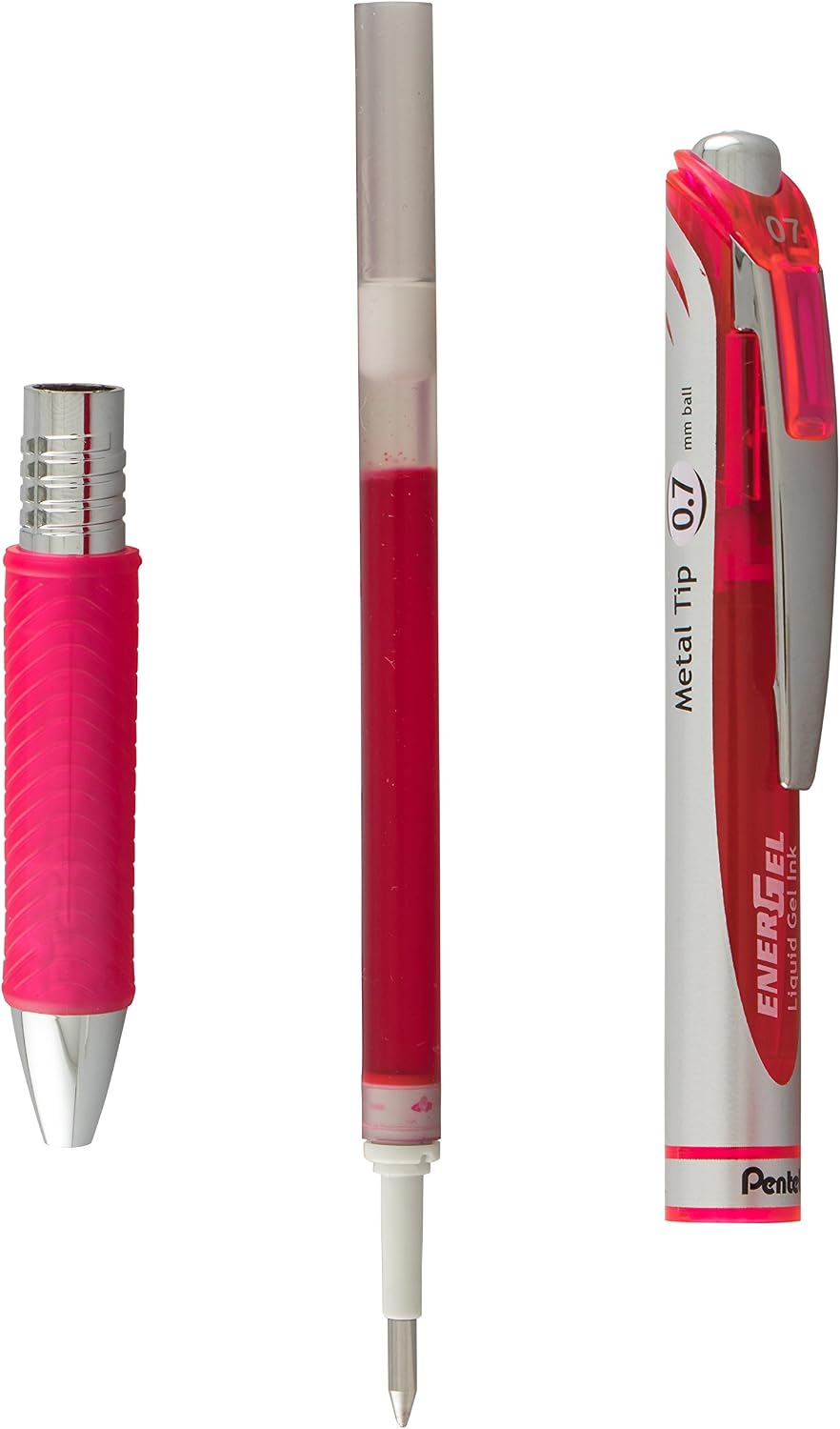 Pentel EnerGel RTX Retractable Liquid Gel Pen, Medium Line, Metal Tip, Pink/Violet Ink, 2-Pack (BL77BP2PV)