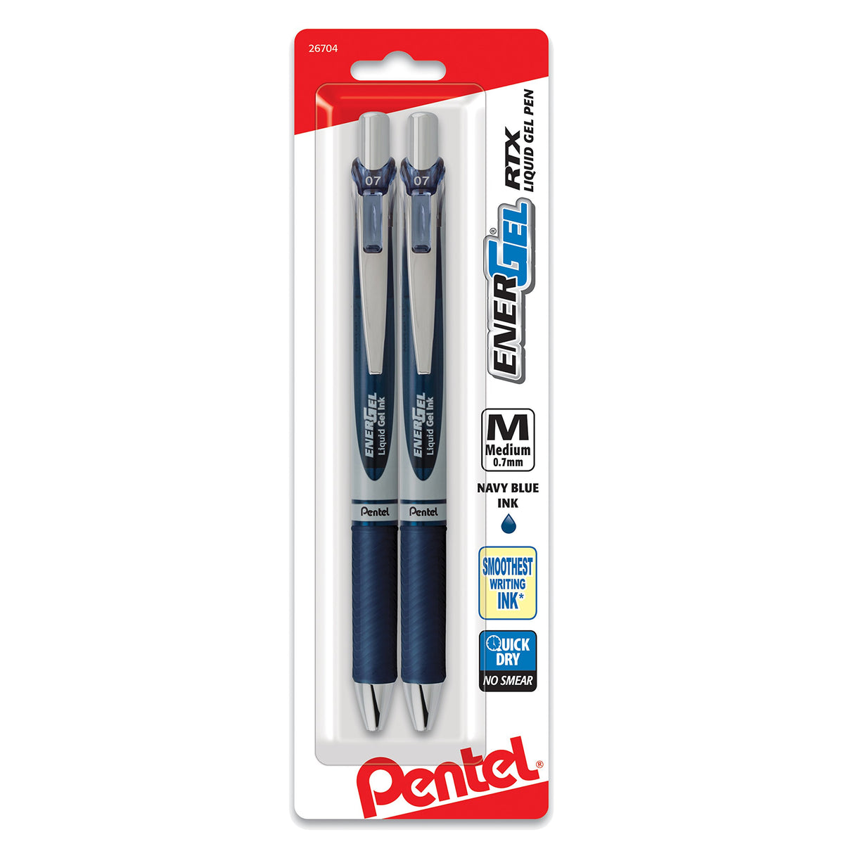 Pentel EnerGel RTX Retractable Liquid Gel Pen, Medium Line, Metal Tip, Pink/Violet Ink, 2-Pack (BL77BP2PV)