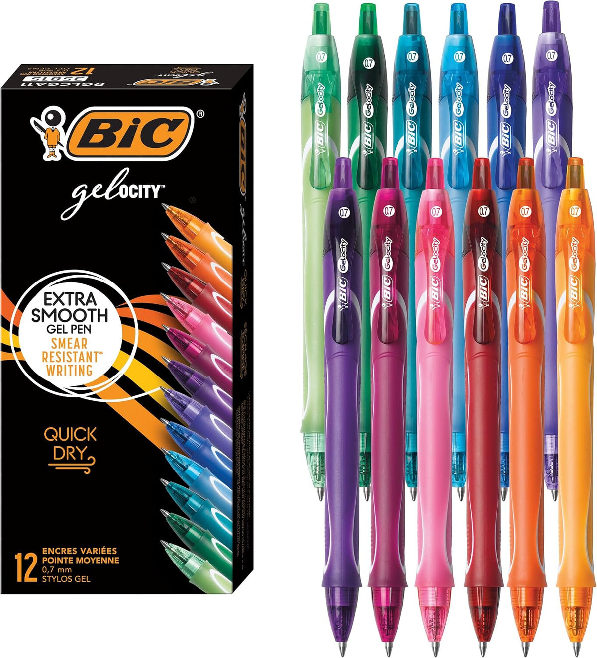 BIC Gelocity Quick Dry Gel Pens, 12-Count in Black Ink