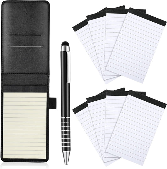 Outus 10 Pcs Mini Pocket Notepad Holder Set with Metal Pen,Black