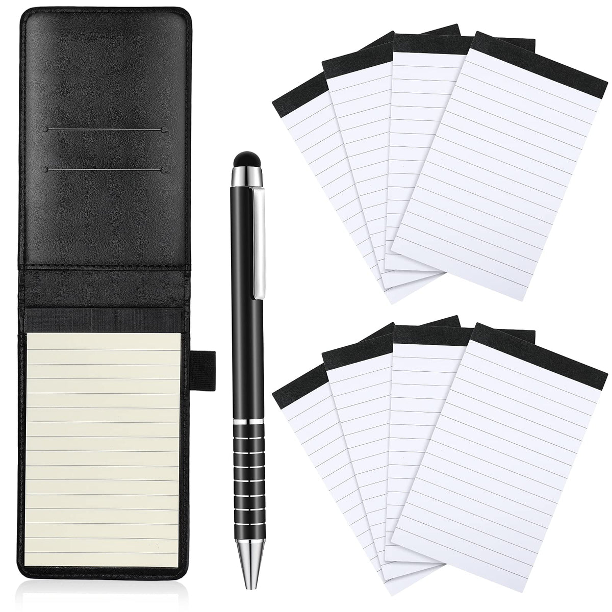 Outus 10 Pcs Mini Pocket Notepad Holder Set with Metal Pen,Black
