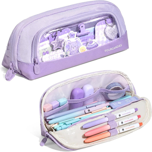 Four Candies Cute Pencil Case, Magnetic Design Large Pencil Pouch Purple