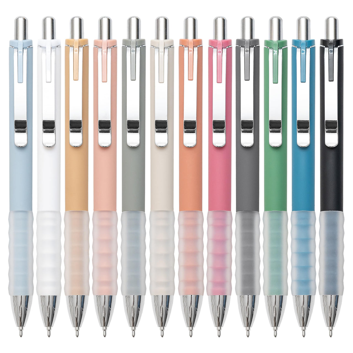 Linbsunne Ballpoint Pens Black Medium Point 1mm Pen with Super Soft Grip Ball Point Pen for Men Women Retractable Pens (silver-12 pcs)