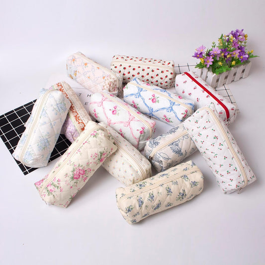 Pencil Case Office College School Storage Bag Pouch Holder Box Organizer Makeup Pouch Cosmetic Bag Aesthetic Cute Pen Case for Girls Boys Kids (Pink floral prints)