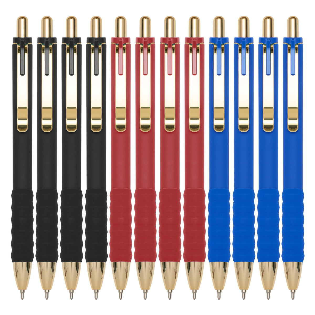 Linbsunne Ballpoint Pens Black Medium Point 1mm Pen with Super Soft Grip Ball Point Pen for Men Women Retractable Pens (silver-12 pcs)