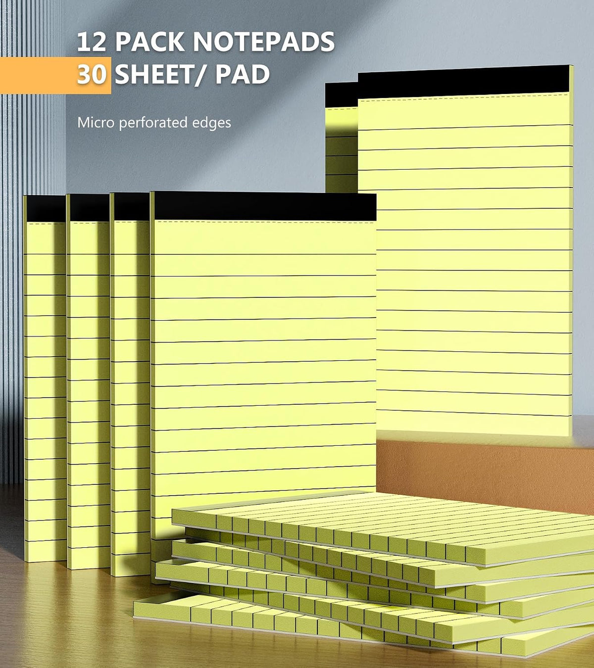 12 Pack Notepads 3x5, Perforated Yellow Lined Paper Memo Pads, 30 Sheets