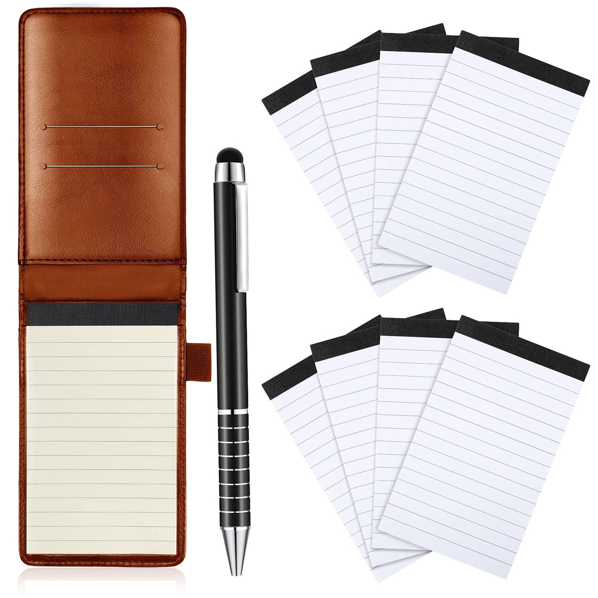 Outus 10 Pcs Mini Pocket Notepad Holder Set with Metal Pen,Black