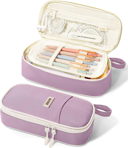 SUNEE Cute Pencil Case, Aesthetic Pen Pouch, Colored Large Pencil Bag with Zipper, Kawaii Stationery Storage and Organizer, School Supplies for Teen and Adult Girls, Purple