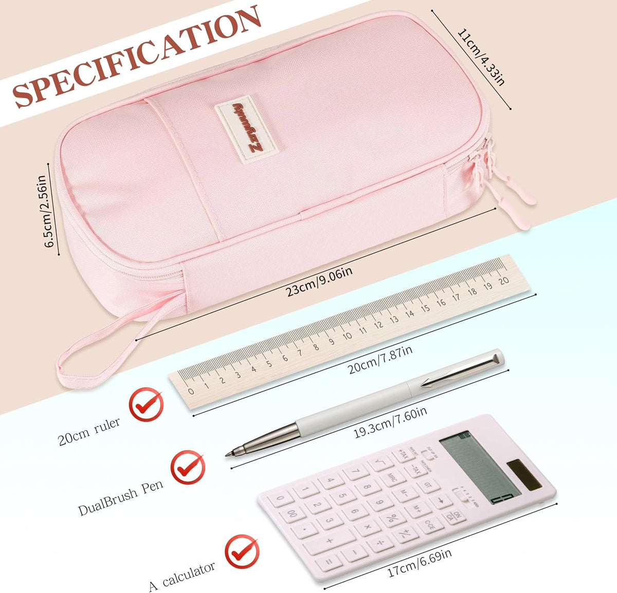 Zzrywuty Large Pencil Case, Big Capacity Pencil Pouch Office College School Stationery Pen Bag for Teen Girl Boy Men Women, Pink