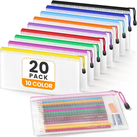 Umriox 20 Pack A6 Mesh Zipper Pencil Pouch Bulk for School Office Organize