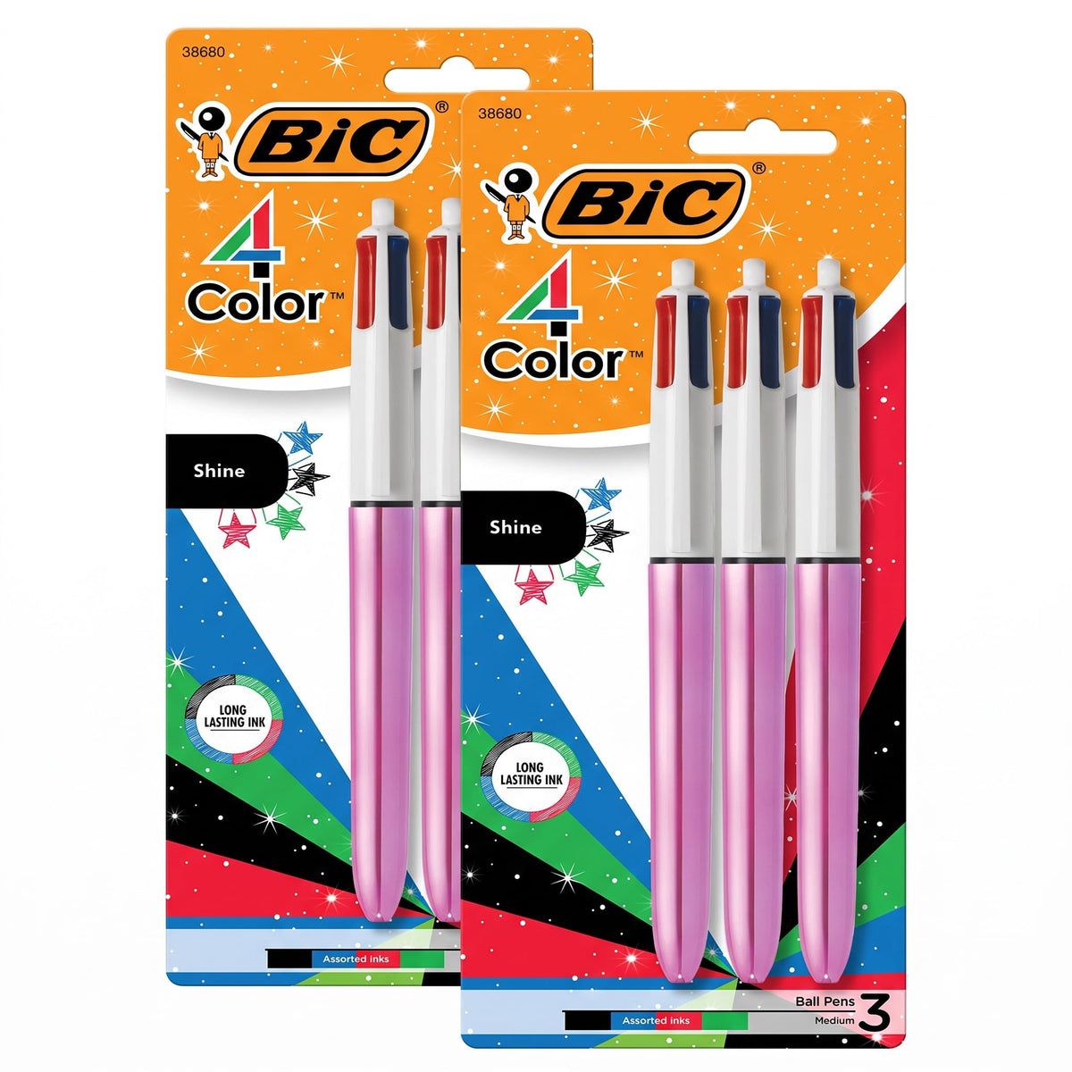 BIC 4 Color Shine Retractable Ballpoint Pen, 1.0 mm Point, 3-Count Assorted